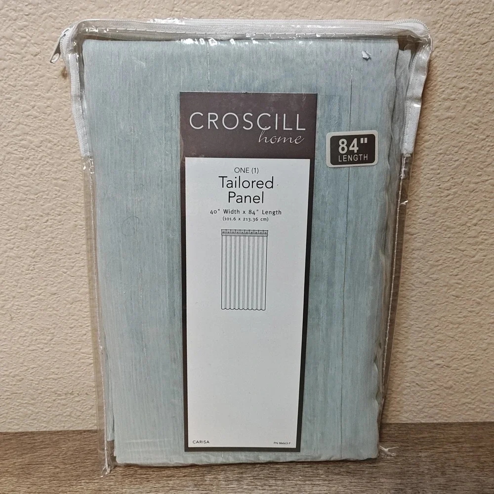 Croscill Carisa Tailored Curtain Panel 40x84 Aqua Blue Gold Pinstripe 8081